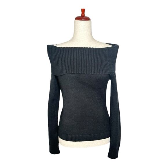 PrettyGarden Black Off-Shoulder Ribbed Sweater Top Cozy Date Night Minimal M - Picture 2 of 10